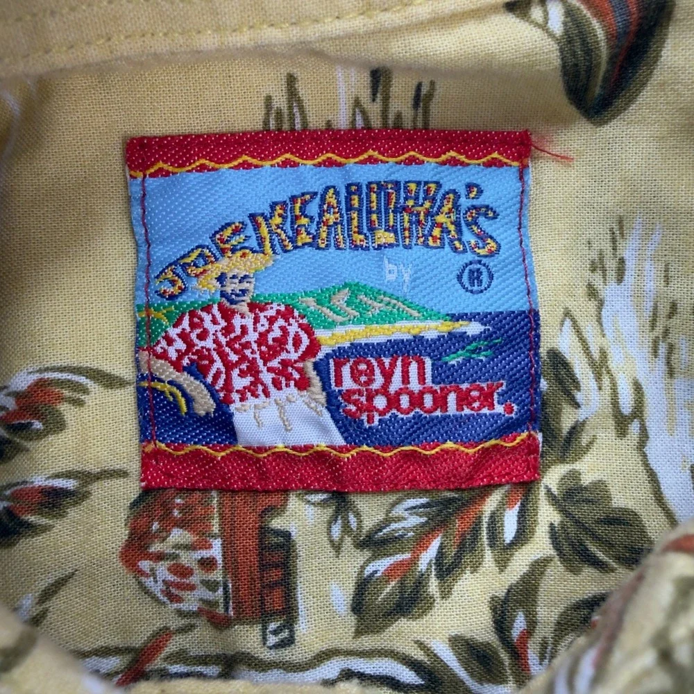 Reyn Spooner Hawaiian Shirt Yellow Seaplane Tropical Print Button Down Mens S